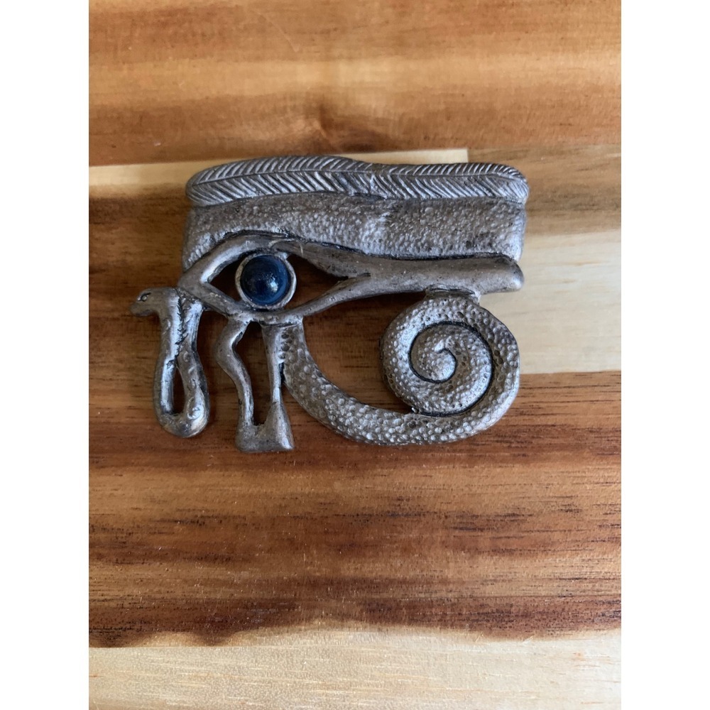Vintage Eye of Horus Brooch Pin Silver Tone Blue Stone Rare Retro Whimsigoth Y2K